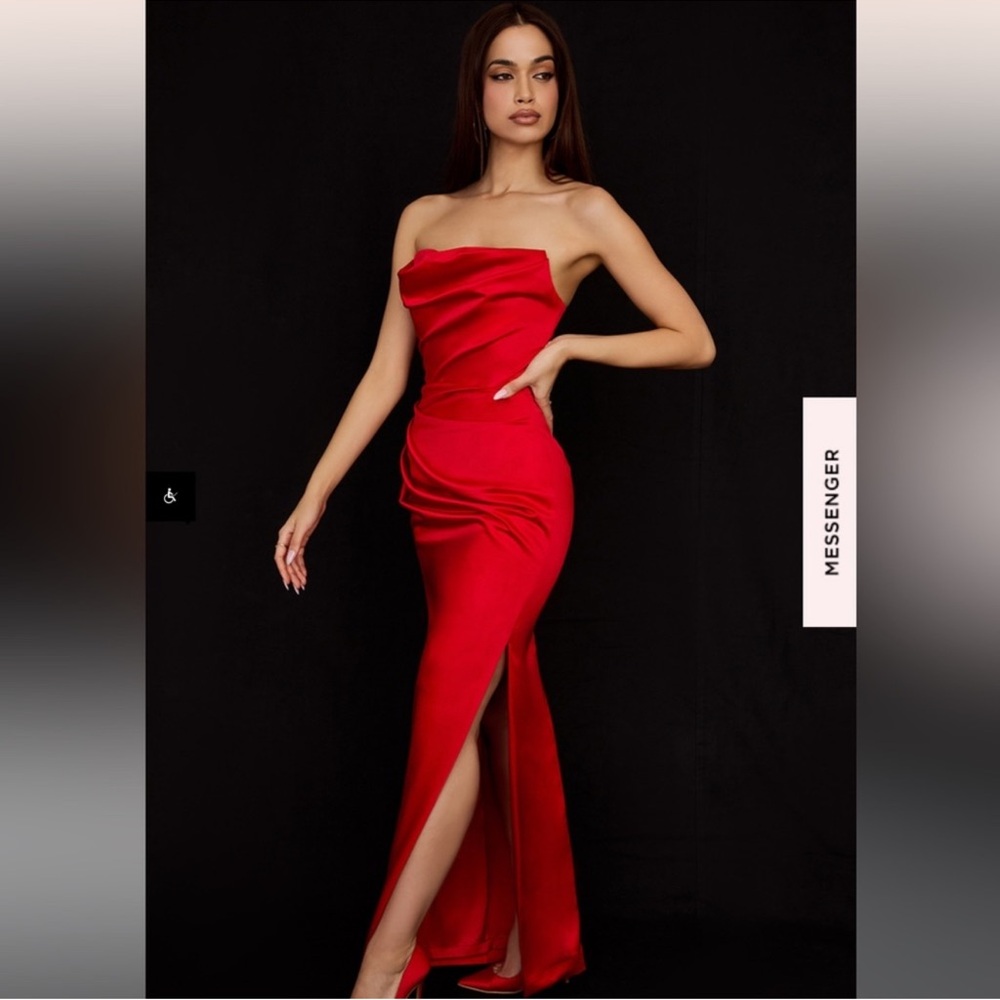 HOUSE OF CB 'Adrienne' Scarlet Satin Strapless Gown NWOT